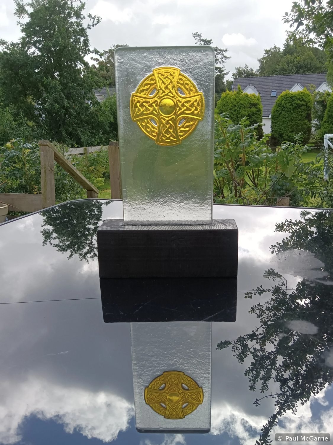 Celtic Shield Glass, fused glass artwork by Paul McGarrie, photograph 1